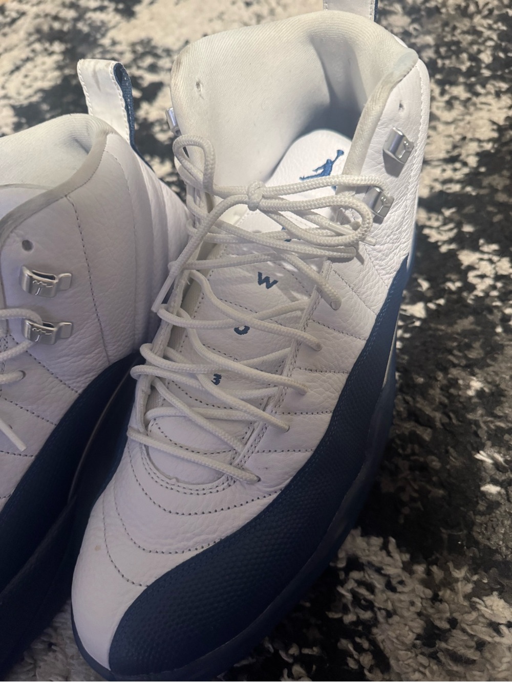 Jordan 12s White and Navy Sneakers